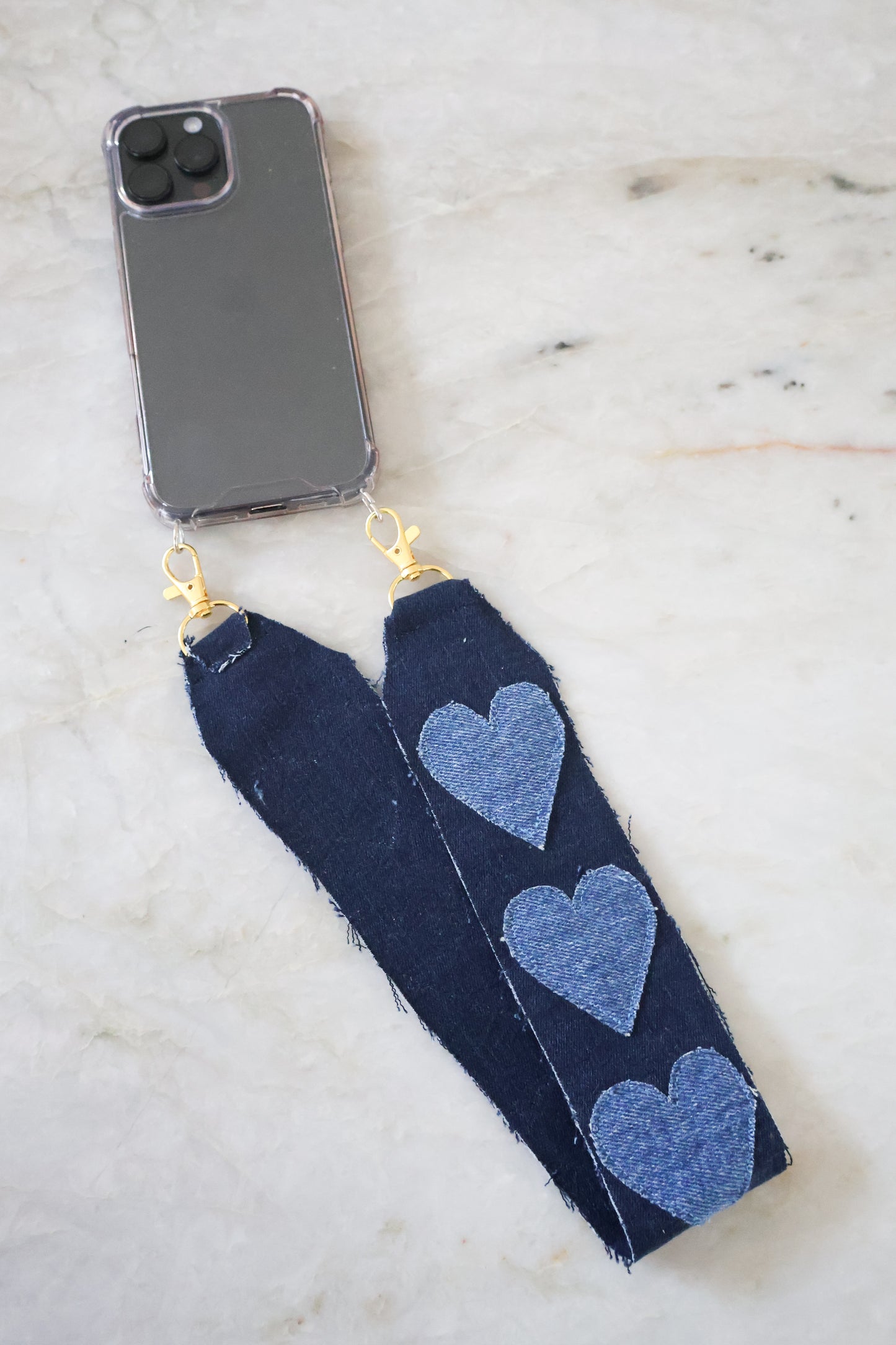 Phonecord denim hearts