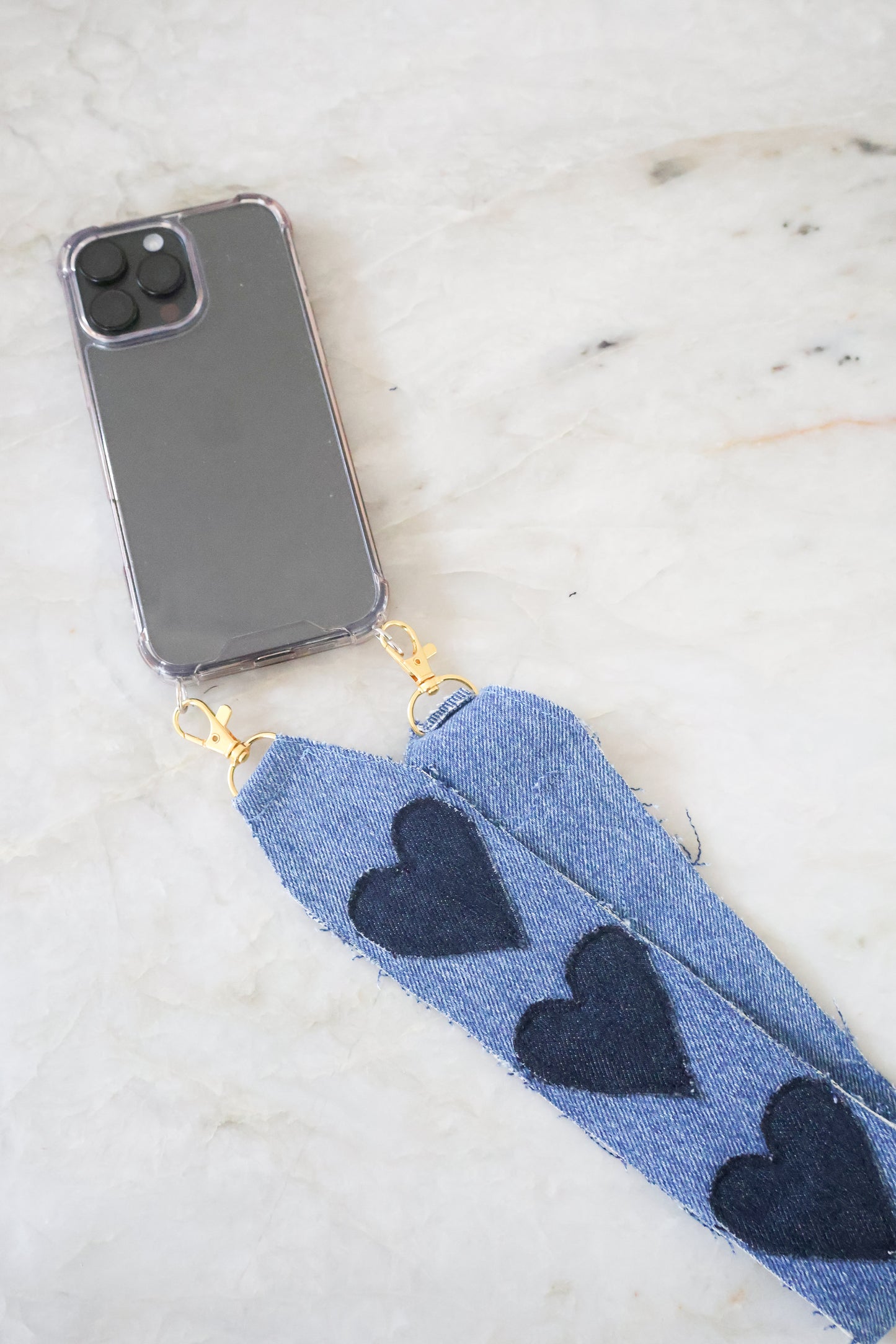 Phonecord denim hearts