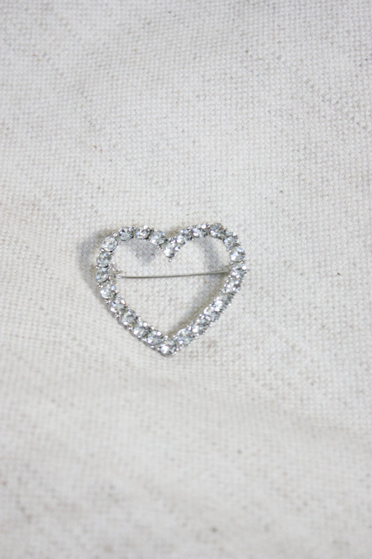 Broche strass hartje zilver