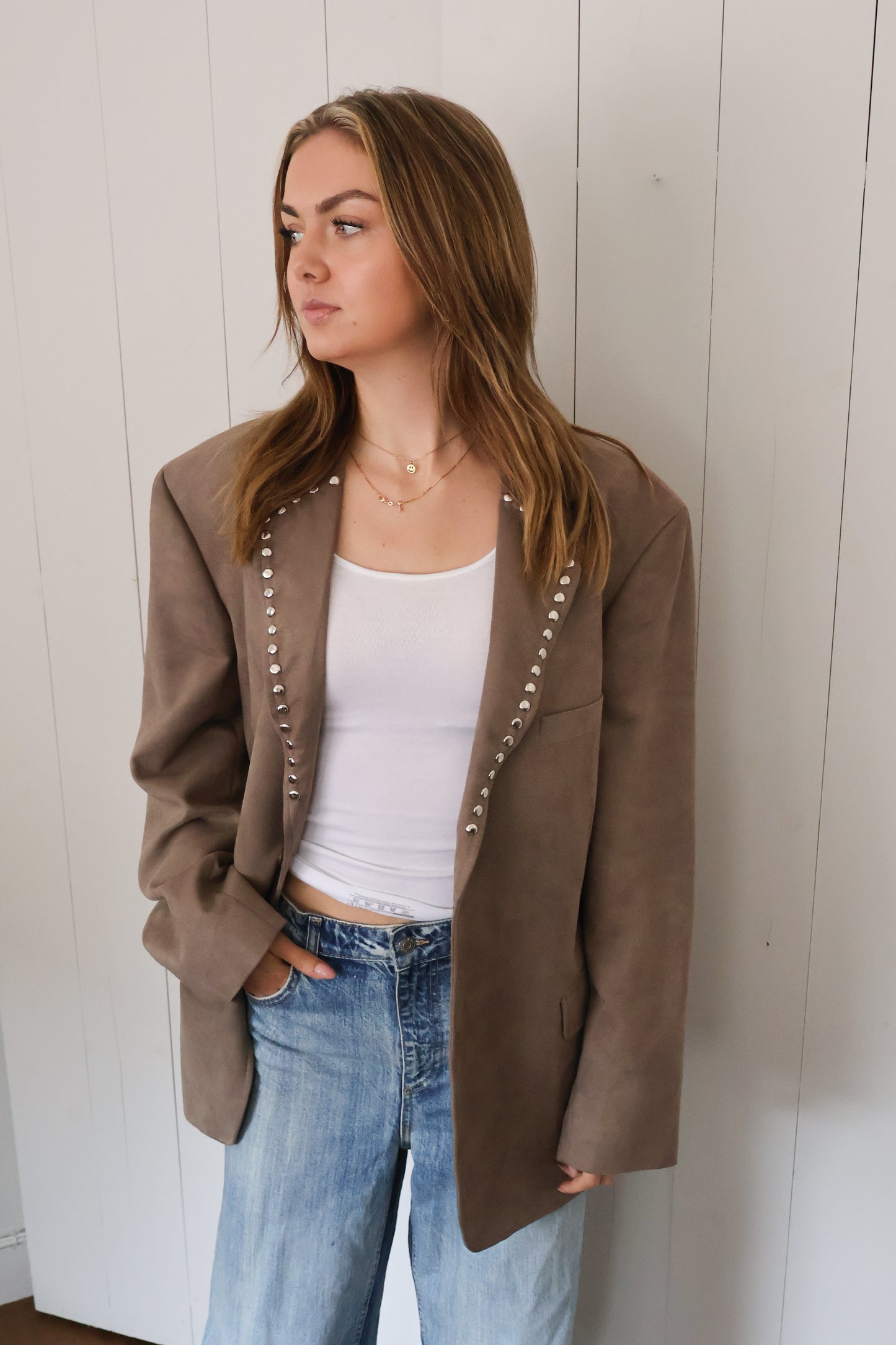 No.306 - Suede tailored studded blazer [XL]