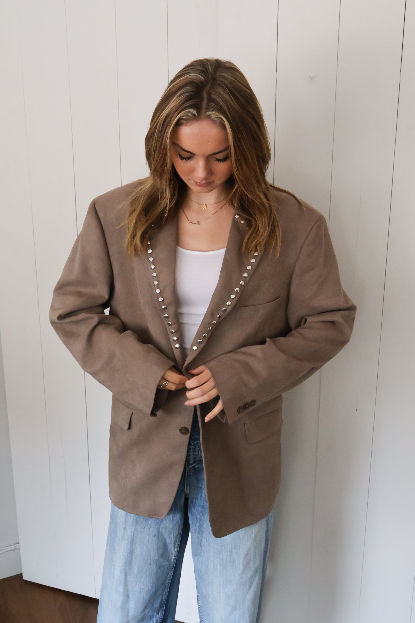 No.306 - Suede tailored studded blazer [XL]