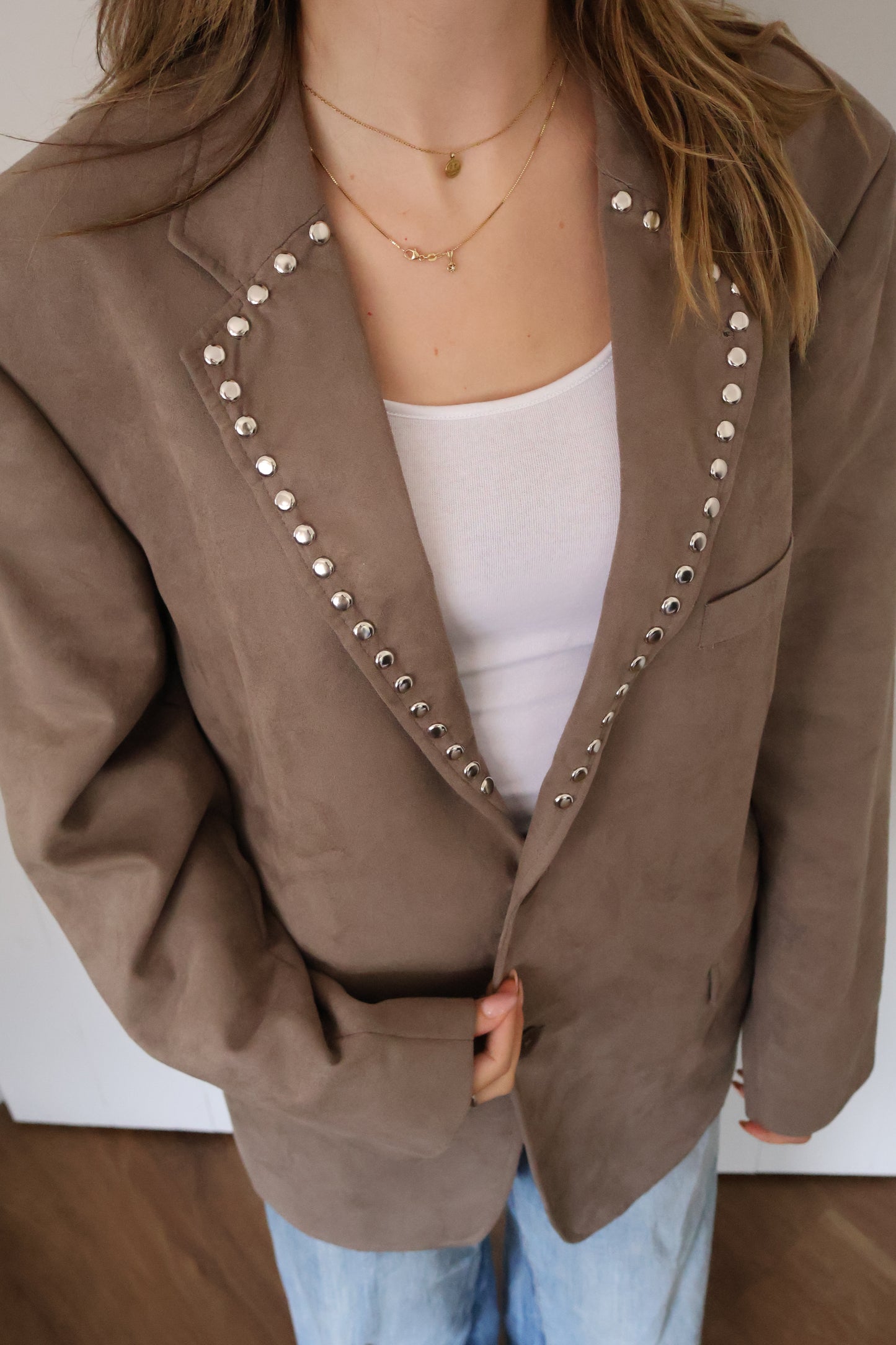 No.306 - Suede tailored studded blazer [XL]